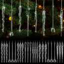 24 Pcs Glass Icicle Teardrops Ornament for Christmas Tree Crystal Handmade Clear Icicles Hanging Icicle Winter Decoration for Xmas Winter Holiday Wedding Party Decor (5.9 Inches)