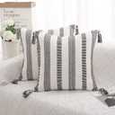 SEEKSEE Black White Stripes Decorative Square Throw Pillow Covers, Hand-Woven Throw Pillow Covers with Tassels, for Sofa, Bedroom, Living Room (Square 18 x 18 Inches,2pcs)