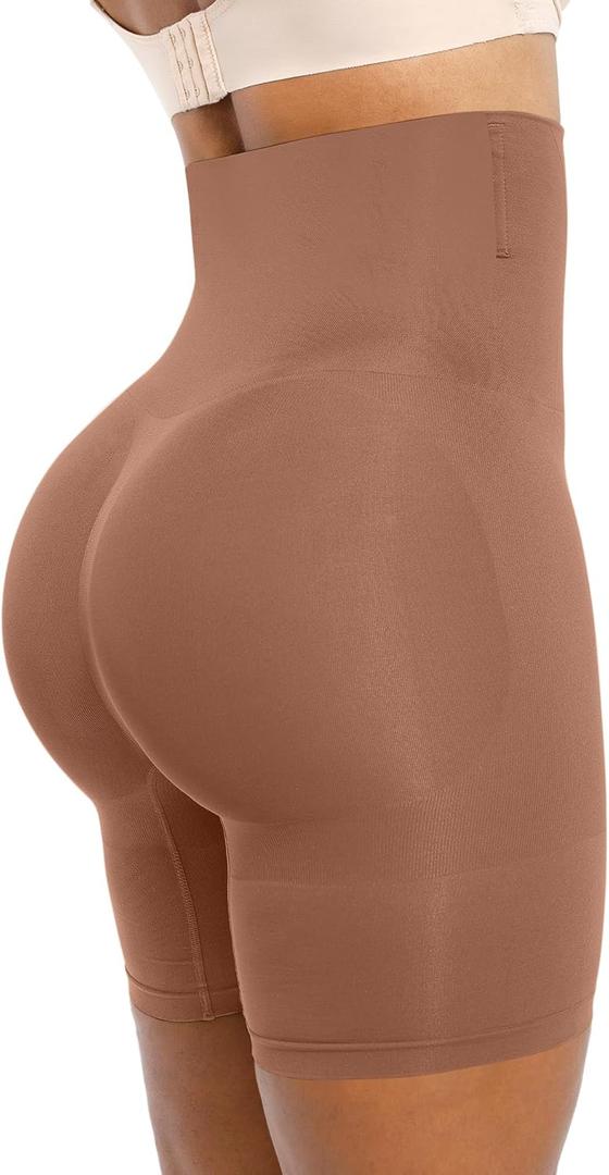 SHAPELLX Shapewear Tummy Control Shorts for Women Seamless High Waisted Body Shaper Thigh Slimming Underwear Girdle (Large, Brown)