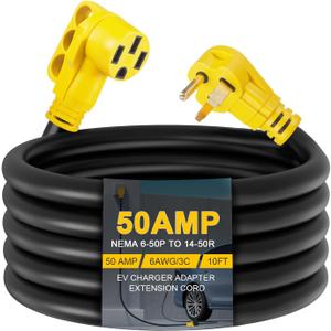 10ft NEMA 6-50P to 14-50R EV Charger Adapter Cord, STW 6AWG 50 Amp 240/250 Volts, 3-Prong Welder Plug to 4-Prong EV Charger Connector Adapter, for Tesla or EV Level 2 Charging, ETL Listed