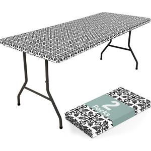 misaya 2 Pack 6 Foot Rectangle Picnic Tablecloth, Elastic Fitted Waterproof Table Cover, Windproof Washable Polyester Table Cloth for Camping, Indoor and Outdoor (Black, 30" x 72")