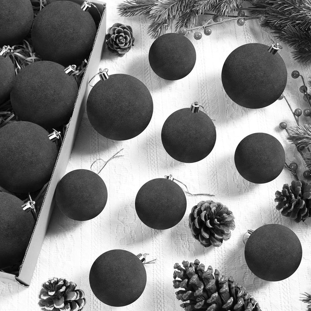 24 Pcs Velvet Christmas Ball Ornaments, 3 Sizes Flocked Plastic Balls Xmas Hanging Decorations Multicolor Christmas Tree Balls for Xmas Tree Home Party Supplies (Red)