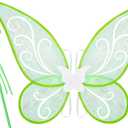 Fairy Wings Butterfly Costume for Girls Halloween Cosplay Dress Up Fairy Costume with Wand (Green)