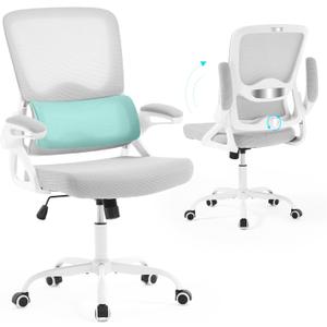 Ergonomic Office Chair,Mesh Office Chair with Lumbar Support,Mid Back Desk Chair with Flip-up Arms,400 lbs Comfy Computer Chair for Home Office (Light Grey), Standard