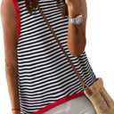 Dokotoo Womens Summer Tops 2026 Casual Striped Color Block High Neck Tank Top Loose Knit High Low Sleeveless Shirts Blouses (White, Small)