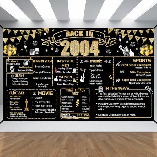22nd Decorative Cloth for Her or Him, Birthday Banner With Holes, Built-in White Ribbon 2004 22nd Year for Daughter Son Old Happy Birthday Banner, Outdoor、Indoor Bday Background Decor