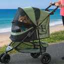 Pet Gear No-Zip Special Edition 3 Wheel Pet Stroller for Cats/Dogs, Zipperless Entry, Easy One-Hand Fold, Removable Liner, Cup Holder, Green Clover