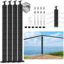 4Pack SS316 Cable Railing Corner Post 36" (Post 35"x2"x2") for Coastal Lake, 90 Drilled Railing Post with Cable Grommets, Adjustable Top Stainless Steel Black Finish L-drilled Staircase Post