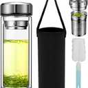 17oz Tea Tumbler with Infuser, 500ml Double Wall Borosilicate Glass Tea Bottle 100% Leak-Proof with 2 in 1 Stainless Steel Filter