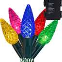 FUNPENY C6 Christmas String Lights, 50 LED 17ft Fairy Lights Black Wire String Lights for Patio Christmas Party Decoration, Purple (Multicolor)