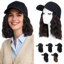 S-noilite Hat Wig for Women, Baseball Cap Wig with BOB Hair Attached Adjustable Hat Wigs Short Wave Synthetic Hair Extensions Chocolate Brown (8 Inch)