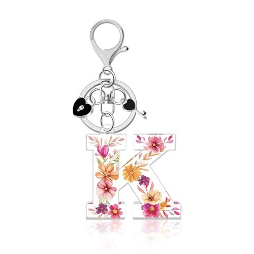 Lukiisoo Initial Letter Keychain, Alphabet A-Z Keychains with Love Heart Lock Key Pendants, Backpack Car Charms, Sweet Gifts for Men Women Girls(Letter K,Y,P, W,M,R,C,S) 8 pcs