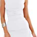 OWIN Women's Sexy Summer Casual Mock Neck Dresses Sleeveless Ruched Bodycon Cocktail Party Mini Dress (White, M)
