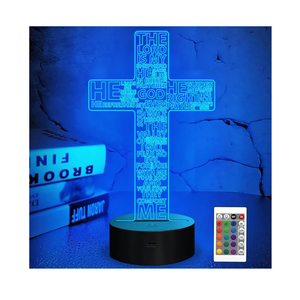 FULLOSUN Jesus Cross 3D Night Light, Christ Optical Illusion Lights 16 Colors Change with Remote Control, The Lord Desk Lamps Room Home Decor Xmas Birthday Easter Gifts