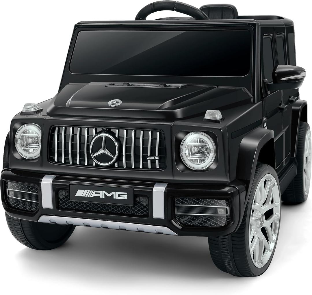 ELEMARA Licensed Mercedes-Benz AMG G63 Ride on Toys,12V Ride on Car with Remote Control,Rechargeable Battery,Flickering Lights/LED Lights, Bluetooth,Music & Horn, Soft Start, Low Battery Prompt,Black, Extra Large