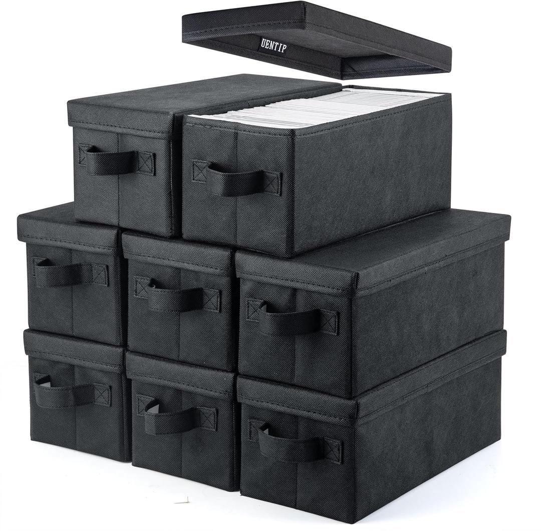 UENTIP CD Storage Box - Pack of 8 CD Case Storage - 13.2" x 5.9" x 5.3", Container holds 240 CDs in full jewel cases, 480 CDs in slim cases, and 1320 discs in CD sleeves - Black (8pack-black)