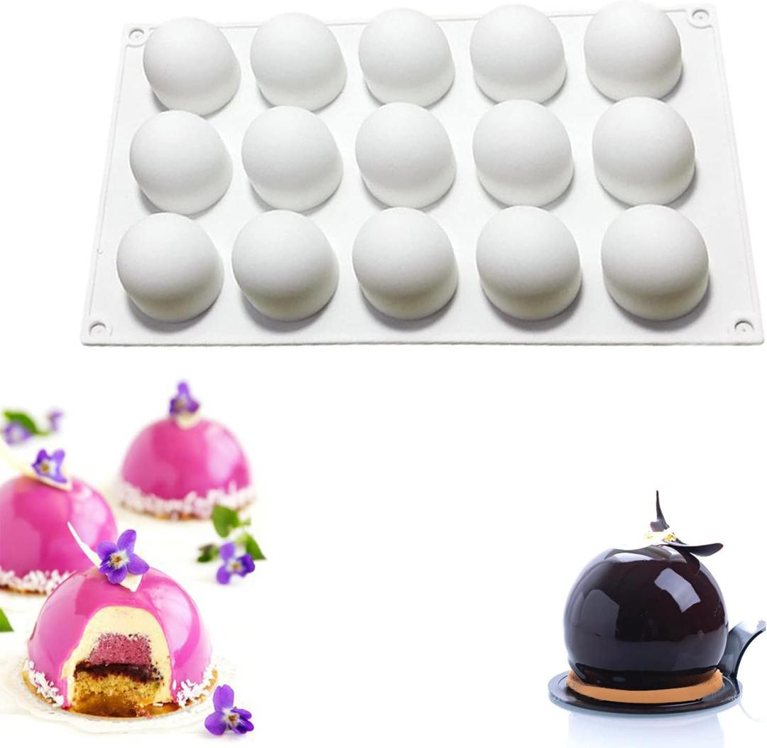 OCPO Kitchen Truffle Silicone Mold for Baking Mousse Cake French Dessert Pastry Chocolate Pudding Cupcake, Non-Stick & Easy Release, Truffle Ball Shape (15-Cavity)
