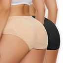 Zimi Collection 2pack Seamless Booty Pads Hip Enhancer Panty Butt Lifter Panties Underwear for Women with Removable Pads Black+Skin M