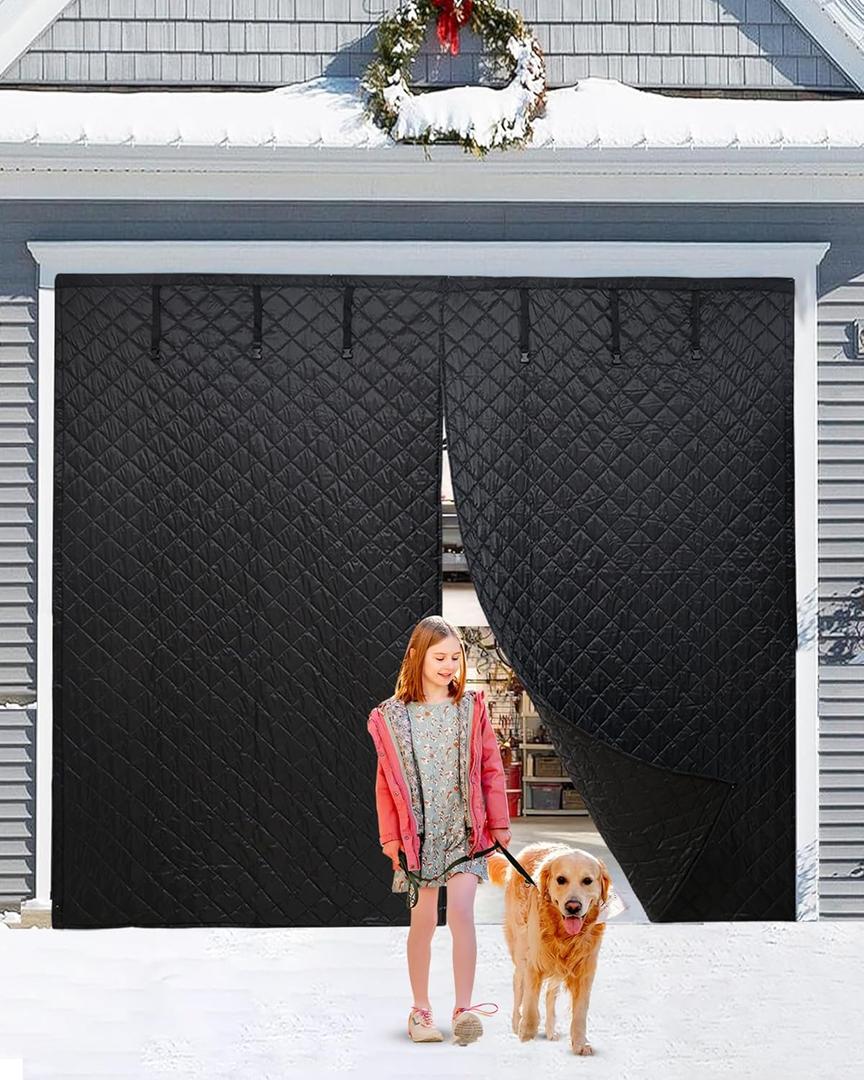 Magnetic Closure Thick Garage Door Insulation Kit,16'* 7' Insulated Door Curtain for Winter, Garage Door Panel Cover for Heat Insulation, Weatherproof, Windproof, Soundproof