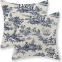 French Country Pillow Covers 20x20 Set of 2 Vintage Toile Blue Throw Pillows French Country Decor Outdoor Pillowcase Rustic Cottage Linen Decorative Farmhouse Cushion Case for Couch Bed Sofa