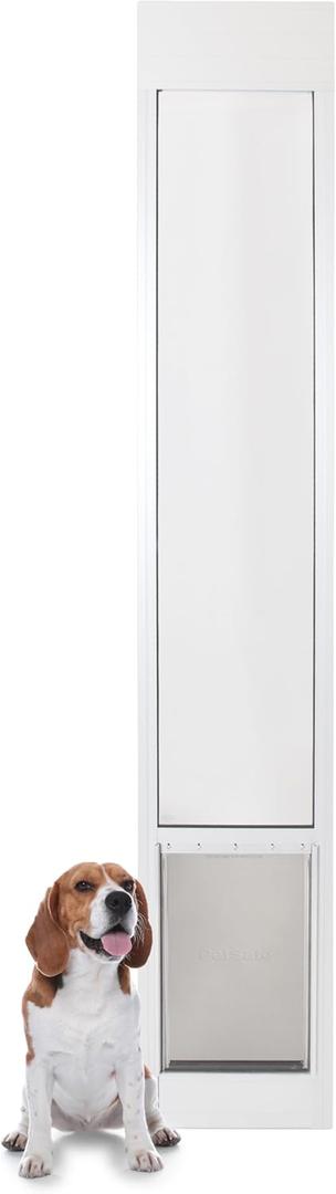 PetSafe Sliding Glass Pet Door - No-Cut DIY Install Doggy Door for Renters - Aluminum Frame - Adjustable Height 75 7/8" to 81" - Ideal for Large Dogs Up to 100 lb - White