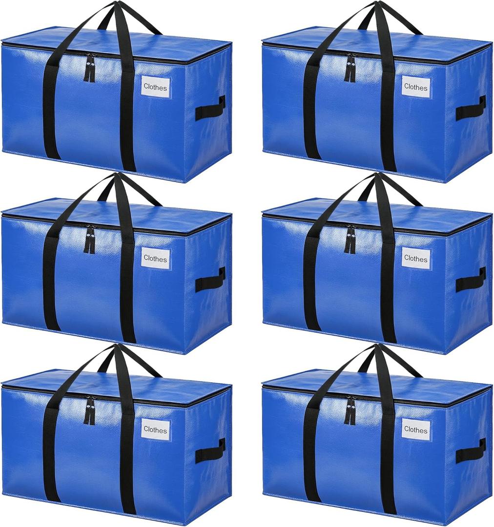 BAGAIL Heavy Duty Moving Bags with Strong Handle, Extra Large Moving Boxes, Storage Tote for Clothes, College Moving Supplies(Blue, 6 Pack)
