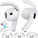AhaStyle Ear Hooks for AirPods 4th Generation (2024) Added Storage Pouch 3 Pairs S/M/L Anti-Slip Ear Covers Silicone Accessories Compatible with Apple AirPods 4th Gen (Large+Medium+Small, White)