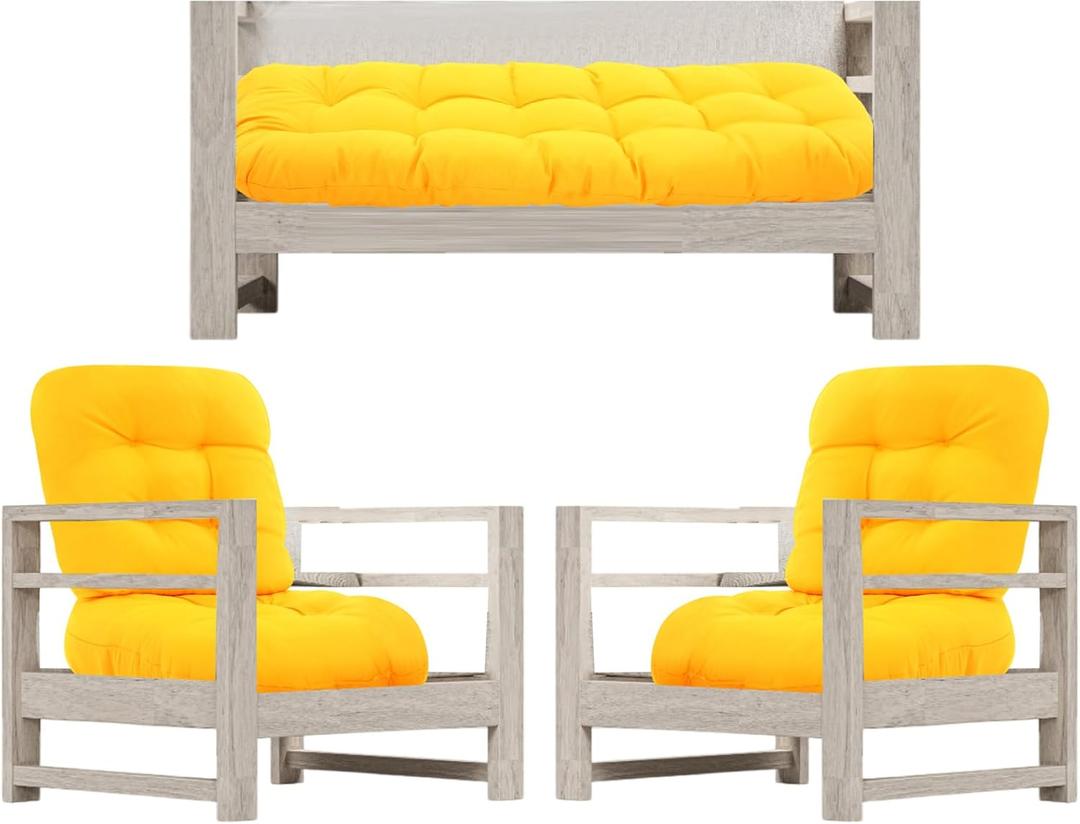 Wenqik 5 Pcs Outdoor Wicker Chair Cushions Set with 1 Loveseat 44 x 19 in Weatherproof and 4 U Shaped Cushions for Wicker Patio Furniture Porch Swing Bench Seat Sofa Couch(Yellow)