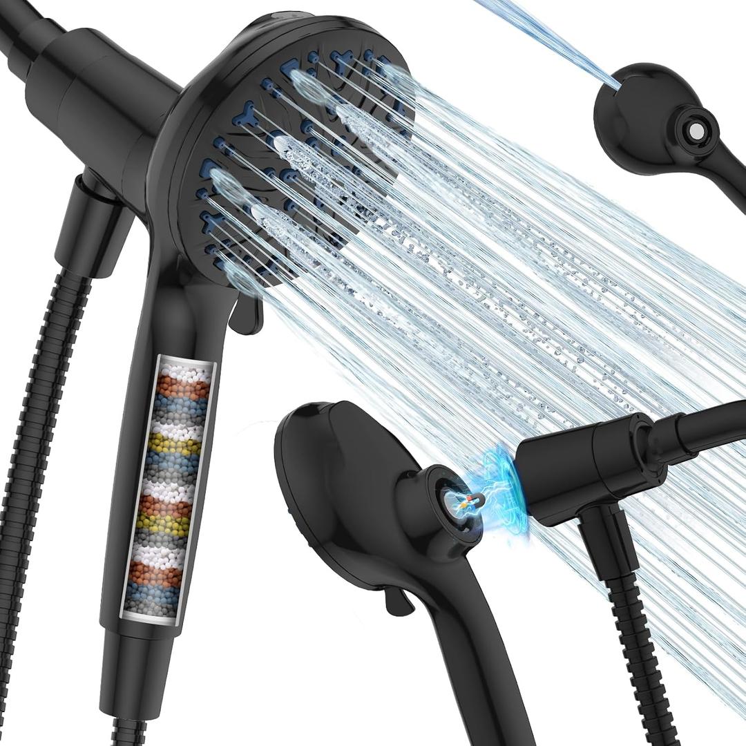 High Pressure Filtered Shower Head with Handheld, Upgrade Magnetic 10-Mode Handheld Showerhead Built-in Power Wash for Bathroom Cleaning, Detachable Shower Head with 71" Shower hose (Black)