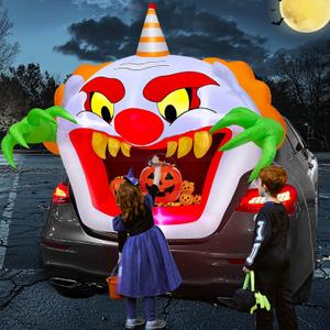 TURNMEON 4 Ft Inflatable Outdoor Decorations, Trunk Or Treat Car Decoration with Built-in LEDs, Halloween Blow Up Clown Open Mouth for Car Decor, Yard Decoration