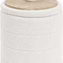 B FSOBEIIALEO Ottoman with Stroage, Round Sherpa Storage Ottoman Stool, Boucle Foot Rest 14.6"x14.6"x17.7"（White)