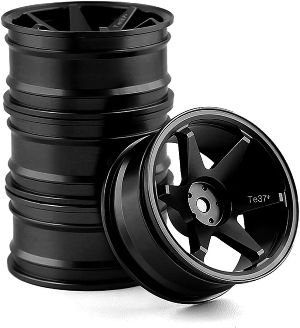 1/10 RC On Road Wheels Rims 12mm Hex Alloy Aluminum Drift Hubs for 1:10 Scale Rally Racing Car Tires Tamiya TT01 TT02 XV01 TA06 A959 PTG2 HPI KYOSHO HSP PTG2 Touring Street Tyres 4PCS (Black)
