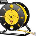 DEWENWILS Retractable Extension Cord Reel, 80FT Heavy Duty Open Cord Reel for Indoor Outdoor, 14/3 AWG SJTW, 4 Grounded Outlets, 13 Amp Circuit Breaker,Handle Rewind, Metal Stand, ETL Listed (Yellow)