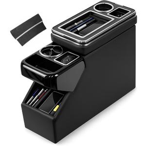 Center Console Organizer for Trucks, Minivans & SUVs, Between Seat Storage, 7.1" Width Sliding Lid Design with Dual Cup Holders, Adjustable Fit for Back Seat Console
