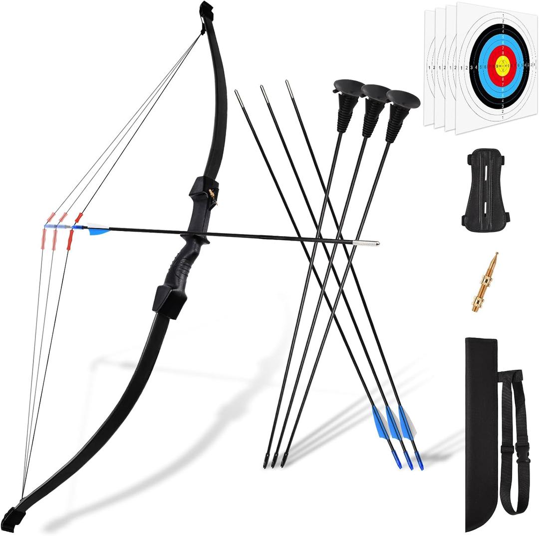 Kids Bow and Arrow Set, 45" Youth Bow and Arrow Archery Set, Bow and Arrow for Kids 8-12 12-14, Longbow Archery Set - Gift for Beginner Archers. Black