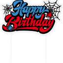 Spider Birthday Cake Decoration, Cartoon Spiderweb Happy Birthday Cupcake Toppers Decor for Boys Kids Blue & Red Spider Themed Friends Party Supplies