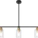 KMaiPem Kitchen Island Lighting, 3 Lights Linear Farmhouse Chandelier, Black and Gold Dining Room Light Fixture with Glass Shades, Modern Industrial Pendant Lights