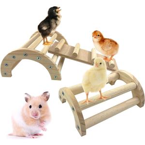 Chicken Perch Roosting Bar Jungle Gym Wooden Arch Bridge Platform Stand Ladder 3in1 Climbing Ramp Toys for Chick Hamsters Gerbils Mice Rodent and Small Animals