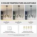 16 Lights Mid Century Modern Chandelier Black Linear Chandelier Light Fixtures Glass Globe Sputnik Pendant Light for Dining Room Kitchen Island (Smoke Gray Lampshade)