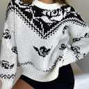 ZAFUL Floral Sweaters for Women Trendy Crew Neck Long Sleeves Knitted Pullover Boho Sweater Chunky Knit Tops (White, M)