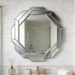 Modern Luxury Decorative Mirror with Beveled Edge,23.6" Octagon Wall Mirror, HD 1:1 Real Reflection, Shatterproof & Velvet Backed, Decor Mirror for Bathroom Living Room Entryway Bedroom ﻿