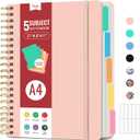 Hardcover Spiral Journal Notebooks for Work With Removable Dividers & Tabs, 8.5"x11" 5 Subject Notebook for Note Taking & Organizer, A4 College Ruled Lined Journal for Women & Writing, Pink, 280 Pages