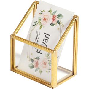 Feyarl Gold Glass Vertical Business Card Holder Business Card Display Stand Clear Name Card Organizer Storage for Office Meeting Desk Countertop