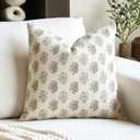FIOUOVO Floral Vintage Throw Pillow Covers 20x20 Pillow Cover Block Print Decorative Cushion Covers Farmhouse Neutral Accent Home Dcor for Sofa Couch Living Room Bedroom, 1PC, Olive Green