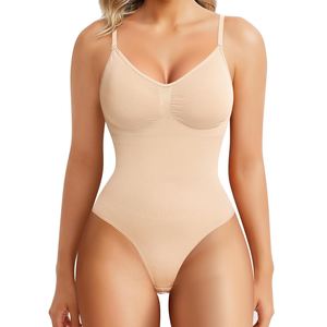 BRABIC Womens' Seamless Sleeveless V-Neck Bodysuit Shapewear Tummy Control, M/L