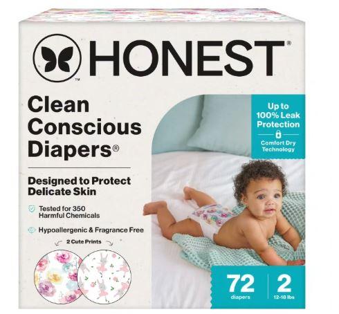 The Honest Company Clean Conscious Diapers® Up to 100% Leak Protection Designed to Protect Delicate Skin Hypoallergenic + Fragrance Free Tutu Cute + Rose Blossom, Size 2, 72 Count