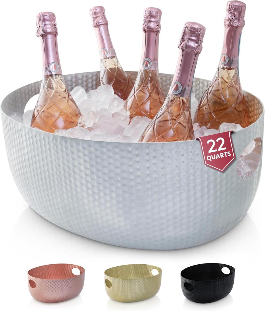 Gusto Nostro Large Beverage Tub for Parties - Metal Tub for Wine Bottles,Champagne,Beers - High Capacity Ice Bucket for Drinks - Extra Large Ice Buckets for Parties (22 qt) Outdoor Party Drink Bucket
