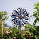 Wind Spinners Outdoor, Metal Kinetic Wind Spinner with Flower Design for Yard Garden Lawn Decorations, Dark Blue