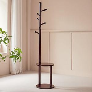 Wood Coat Rack with 2-tier Storage Shelves and 6 Hooks, Sturdy Hallway Coat Stand for Clothes, Bags and Hats Brown