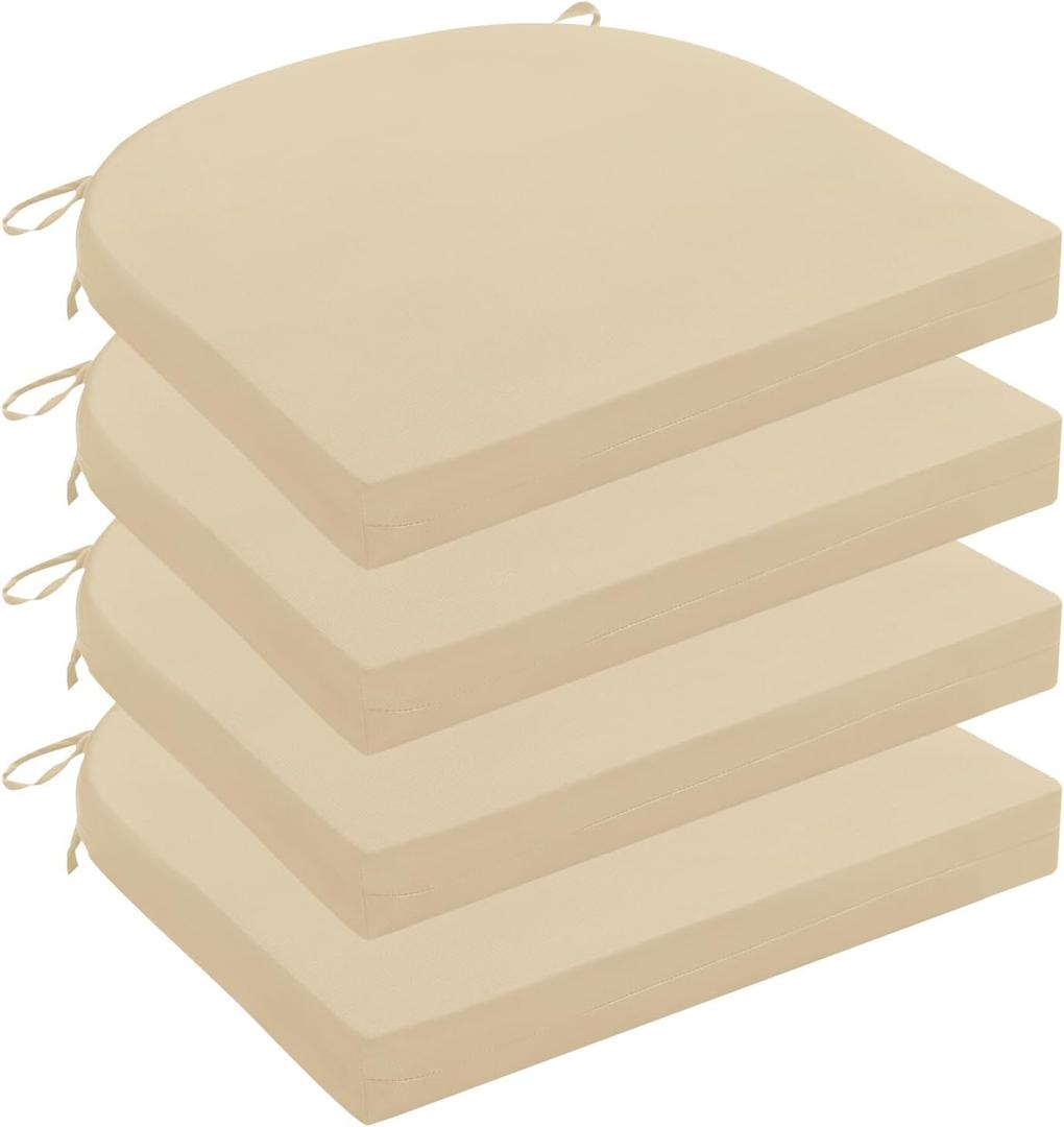 Wellsin Outdoor Chair Cushions for Patio Furniture - Patio Chair Cushions Set of 4 - Water Resistant Round Corner Outdoor Seat Cushions 17"X16"X2", Beige (Solid Color/ Beige)